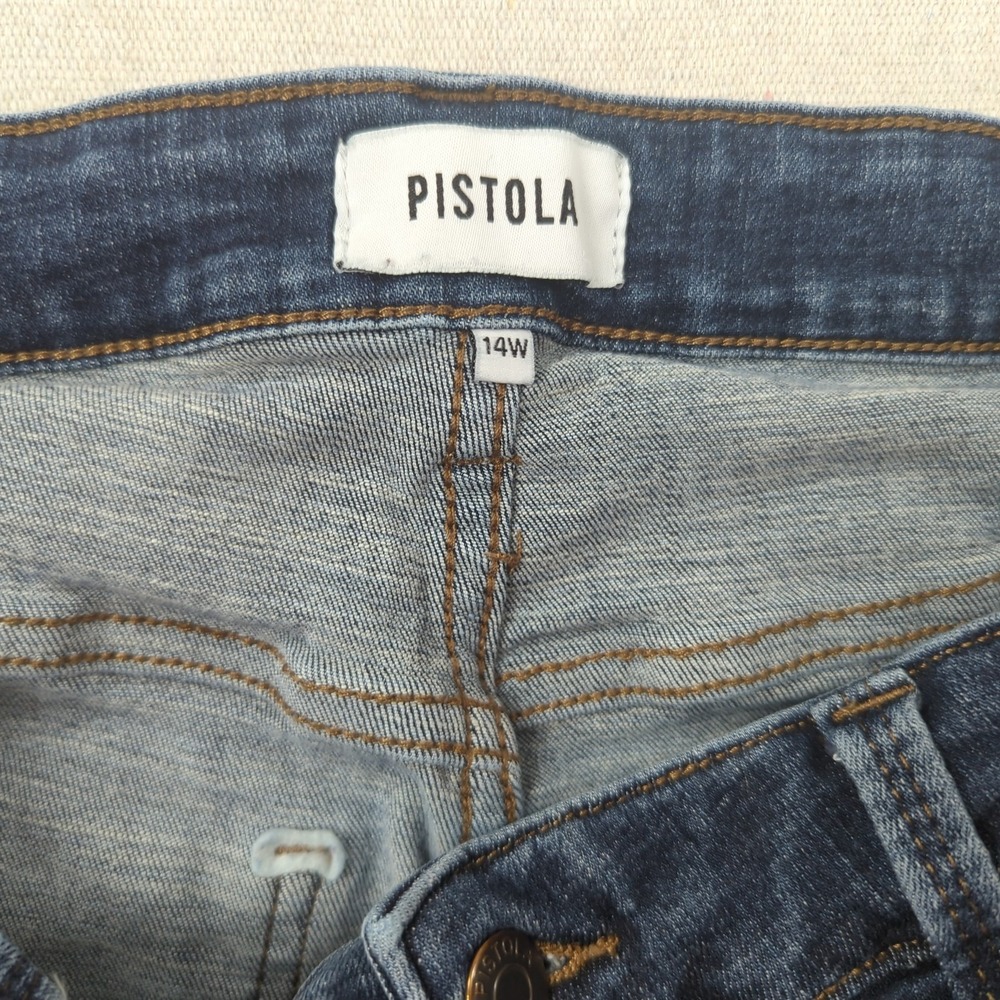 Pistola Jeans Womens 14W Blue High Rise Straight Dark Wash Stretch - Picture 9 of 15